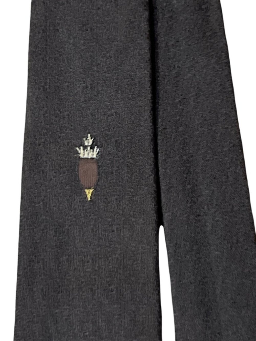 Vintage Brown Slim Tie Embroidered Crown Torch Motif Classic Necktie 55 Inch Use